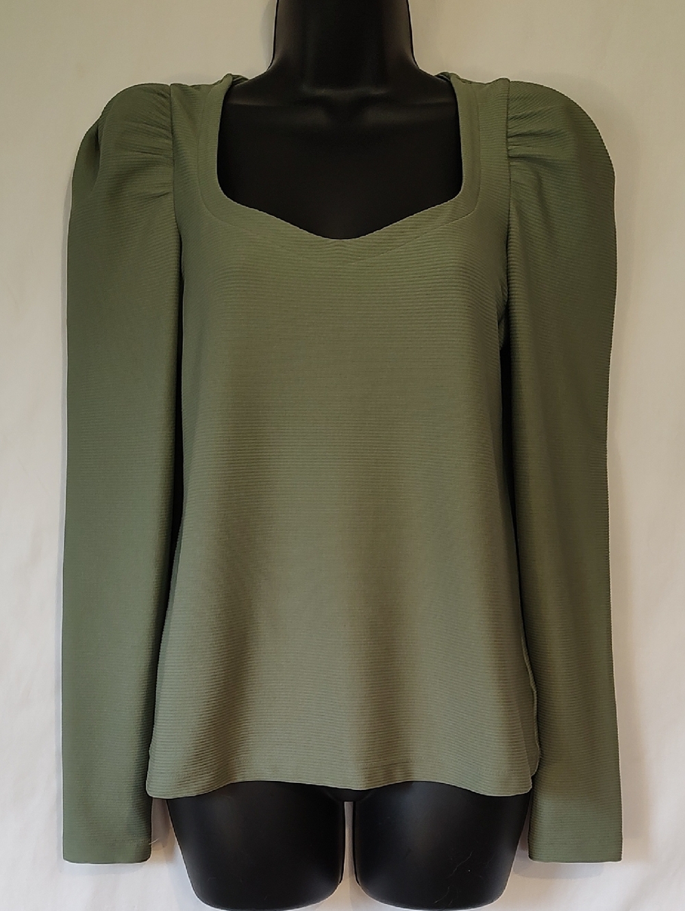 Nine West Olive Puff-Sleeve Square Neck Long Sleeve Top